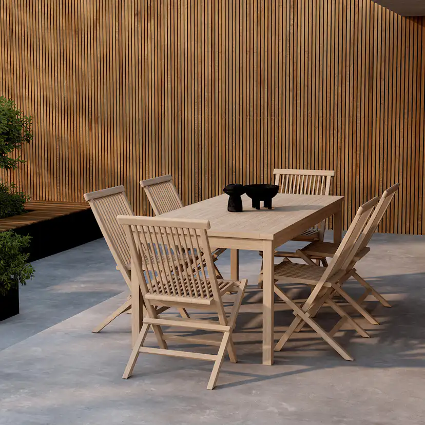 Trädgårdsmatgrupp Venture Home Kenya Rektangulärt Matbord 180x90x75 med 6 st Kenya Trädgårdsstolar