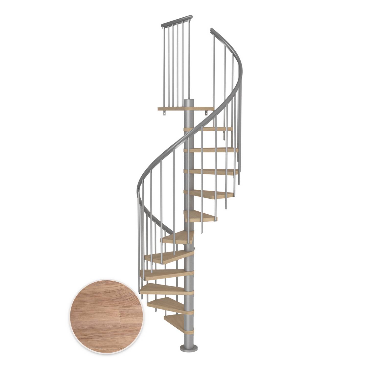MONTREAL spiral ek vit oljad pearl grey CLASSIC3 12T Ø120 Pearl Grey, D: 1200 mm, Golv till golv höjd: 2700-3090 mm, 12+1 steg
