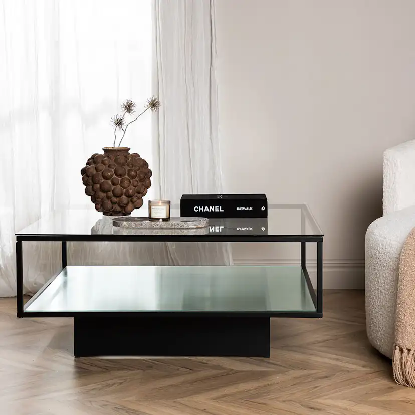 Soffbord furniture/fashion Maglehem Svart Vardagsrumsbord i Glas/Stål 90x90cm