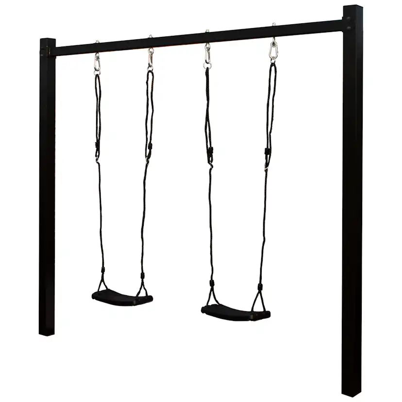 Gungställning 247x8x212 cm - inkl. 2 svart gungsitar Svarta sitsar