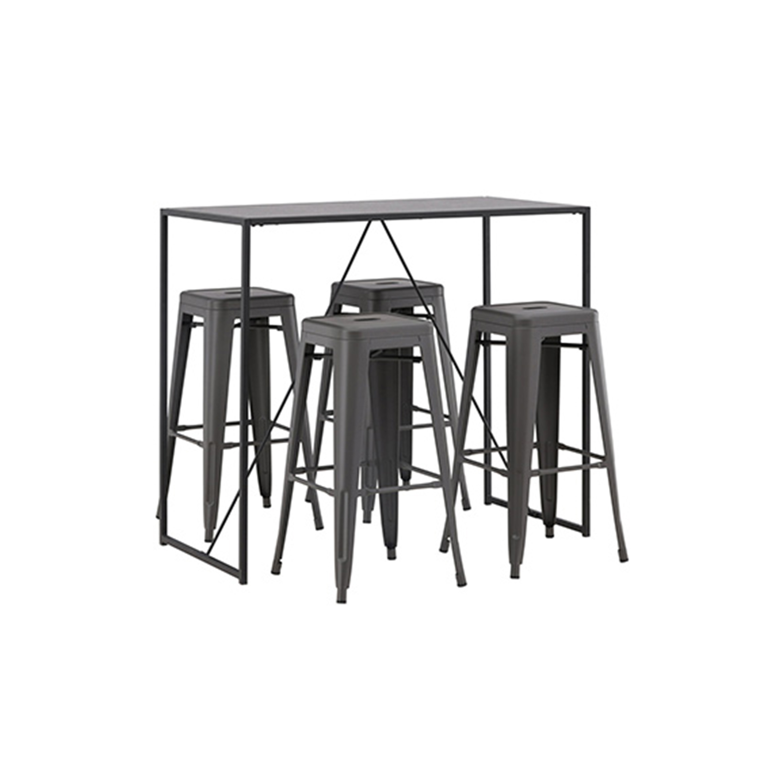 Brea Bar Table - Black / Black MDF +Tempe Bar Chair - Dark G Grå