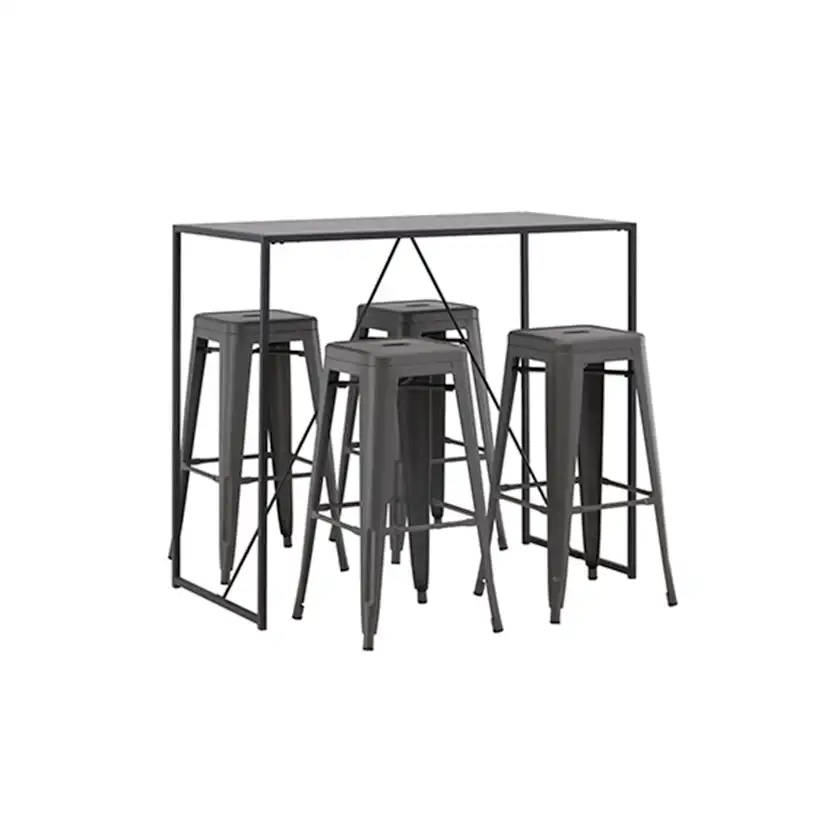 Brea Bar Table - Black / Black MDF +Tempe Bar Chair - Dark G Grå