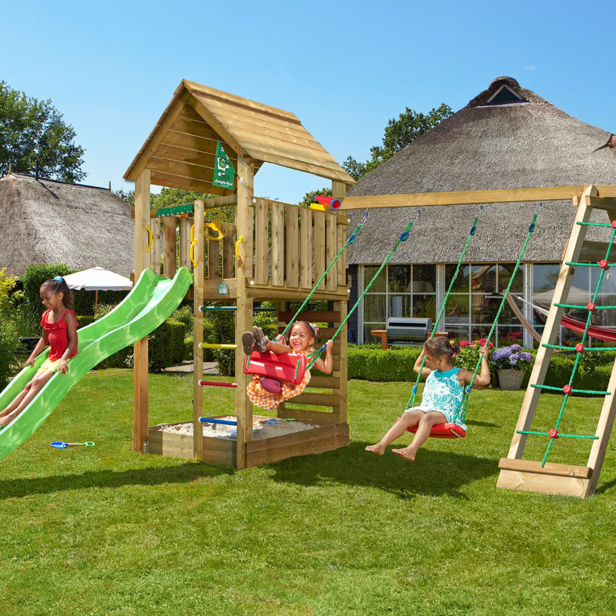 Lektorn Jungle Gym Cabin 2.1 Klättermodul Grön Rutschkana