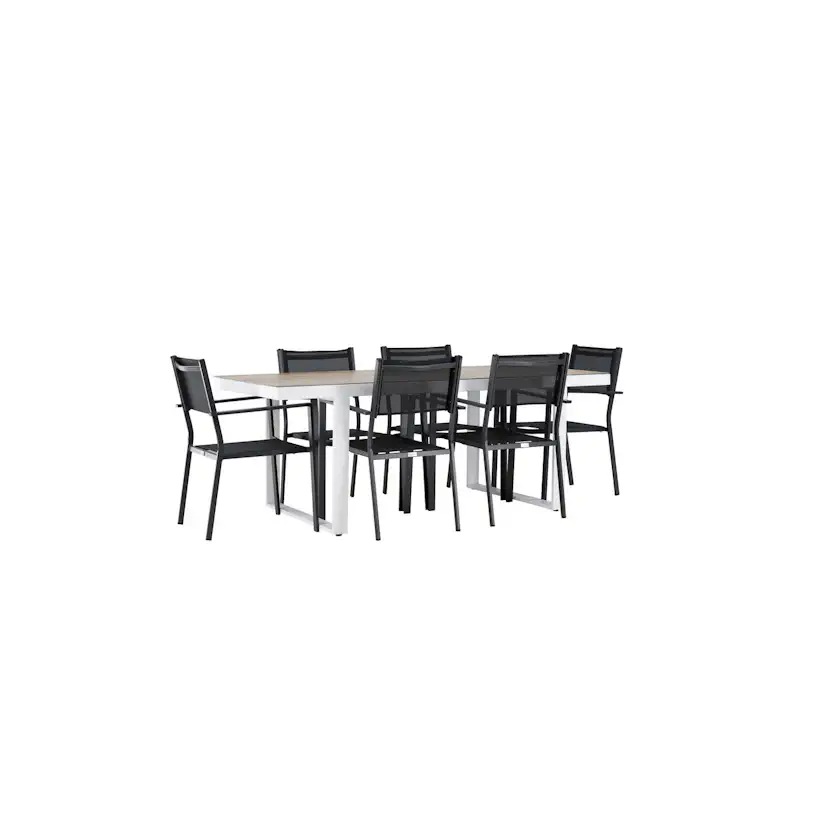Merlo Dining Table - White/Whitewash +Copacabana Stacking Ch Trädgårdsgrupp Venture Home Merlo med 6 Copacabana Stolar