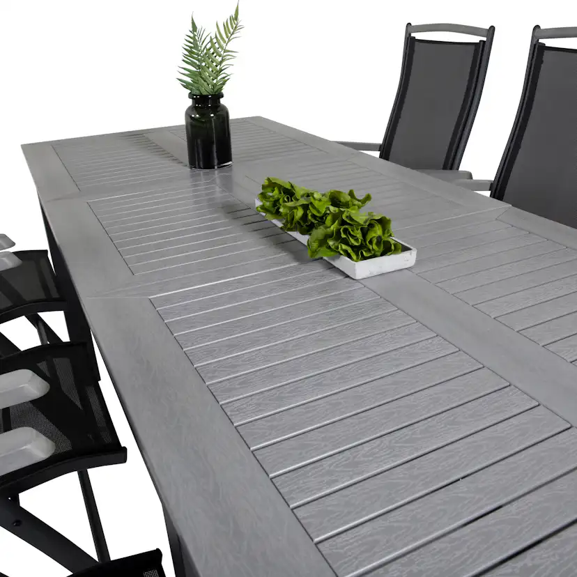 Albany Dining Table 160/240*100 - Svart Alu / Grey Aintwood+ Svart/Grå