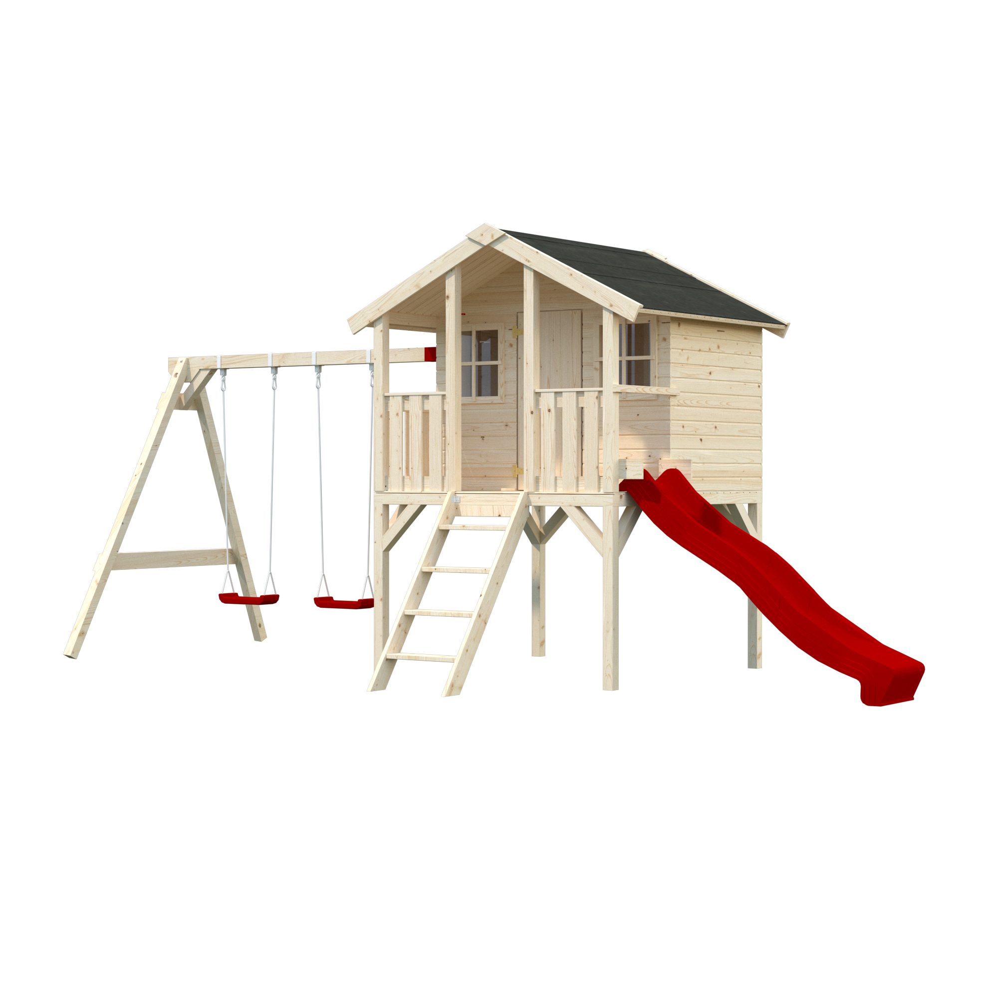 Lekstuga Palmako Toby 2,2 m² Upphöjd Stuga med Gungställning & Altan