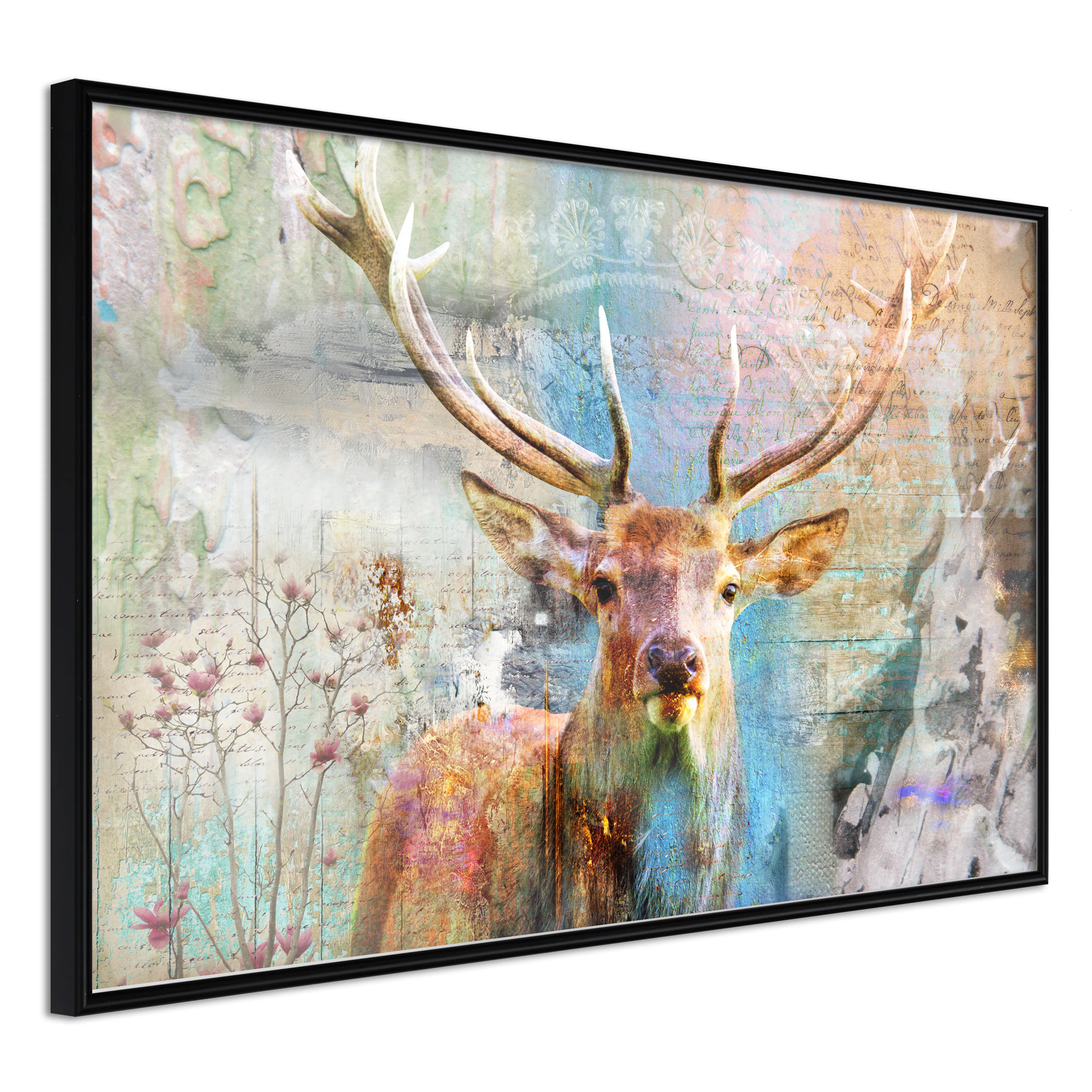 Affisch - Deer on Wood [Poster] 60x40 Svart ram, 60x40 cm