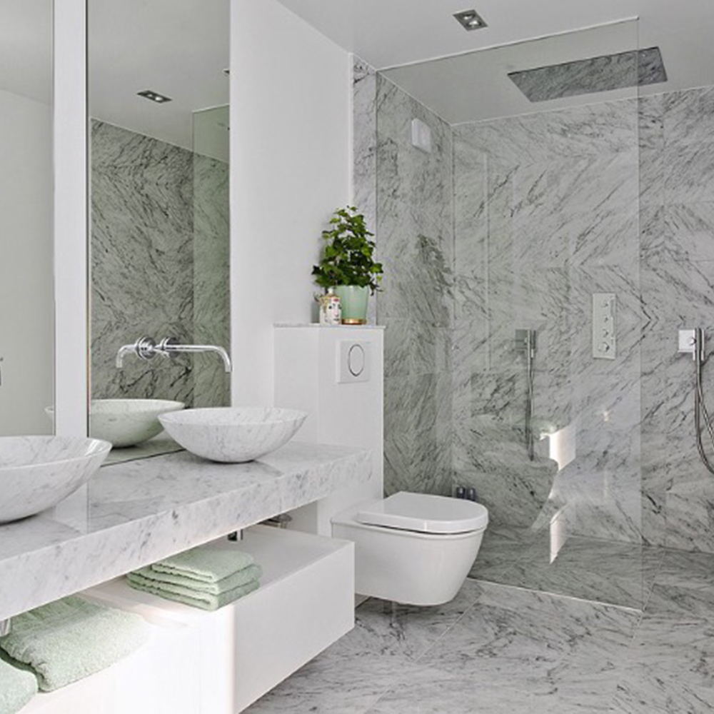Handfat Italian Marble Carrara Polerad Rund
