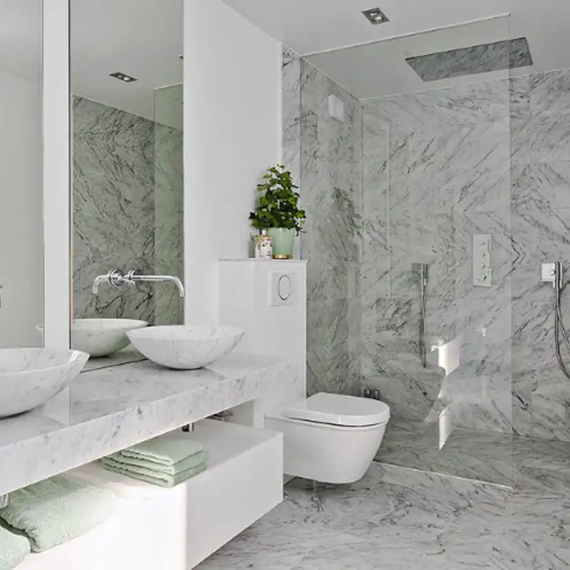Handfat Italian Marble Carrara Polerad Rund