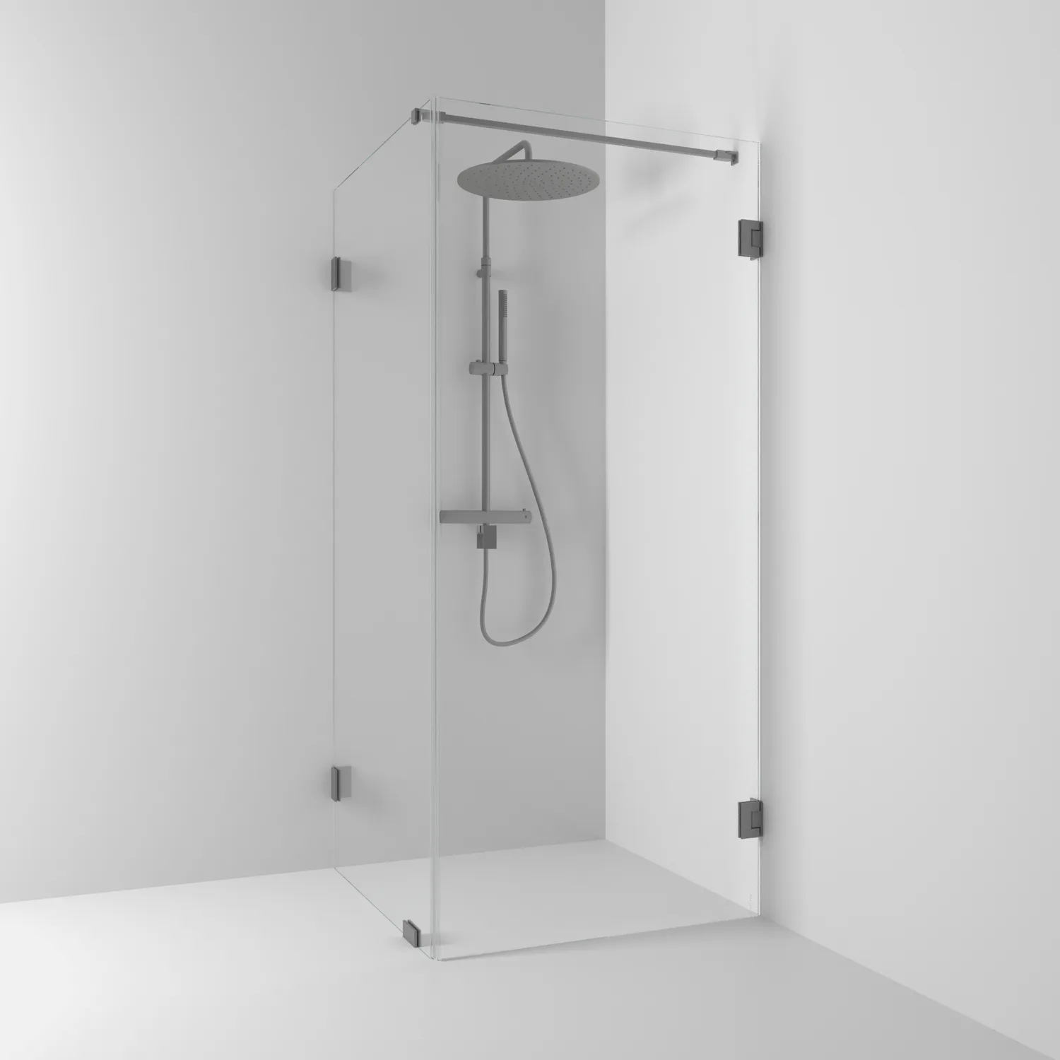 180° Duschhörna Rak/Fast 80x80x200 Blyertssvart/Klarglas Profil: Blyertssvart, Klarglas, Fast vägg: 800 mm, Duschdörr: 800 mm