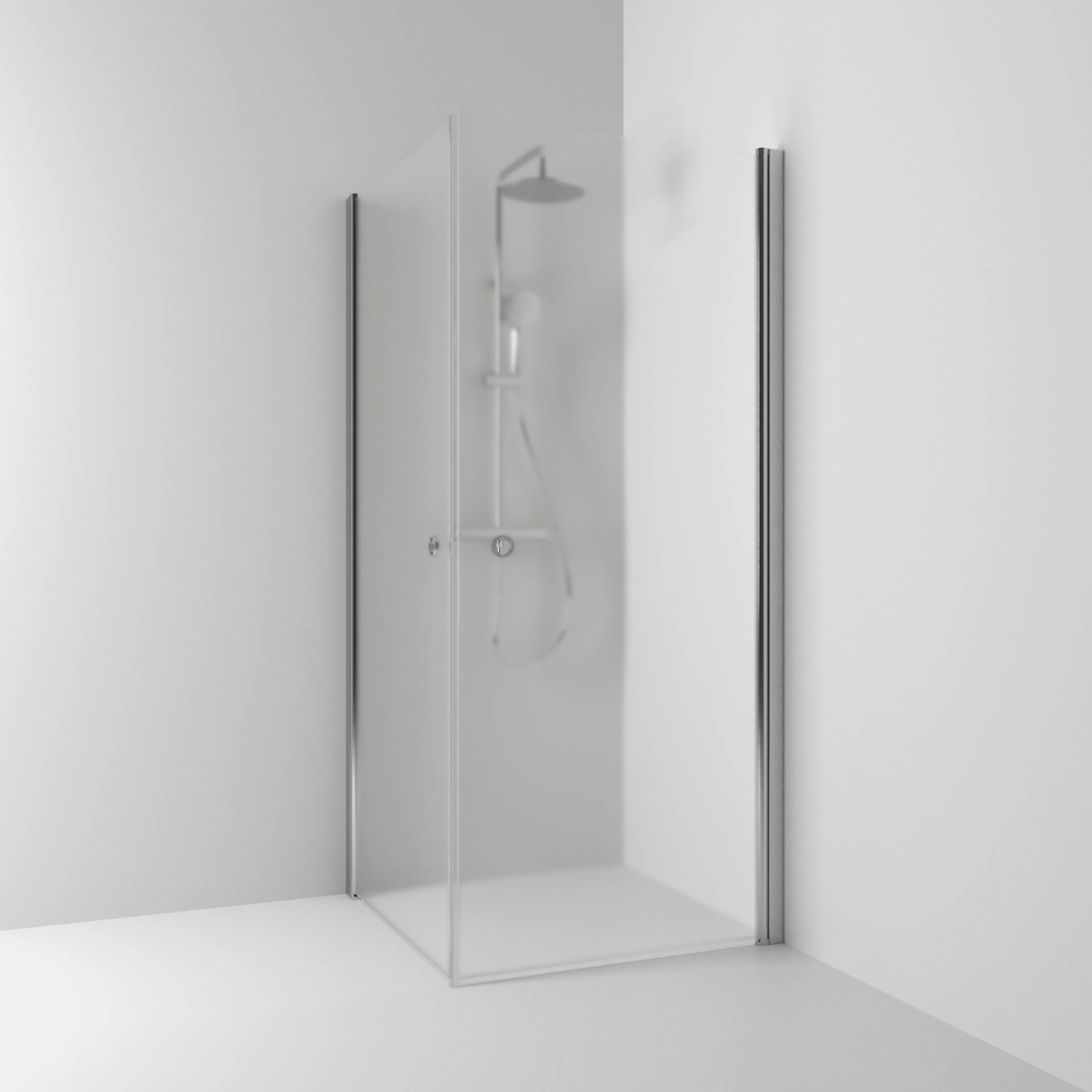 Hörn Rak Skoga HG Ma/Fr 80x80 800x800 mm, Profil: Alu matt, Frostglas utan handtag
