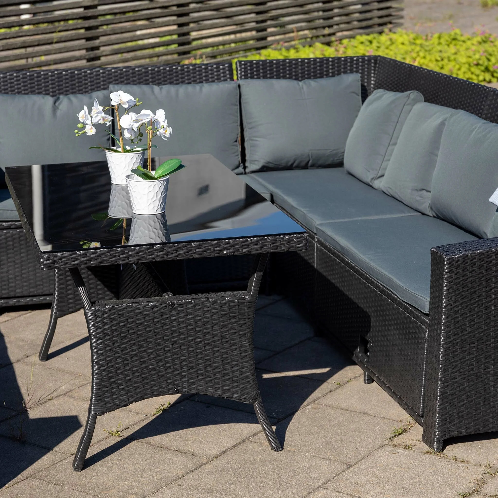 Exklusiv loungegrupp | Inbyggd förvaring | Svart Svart