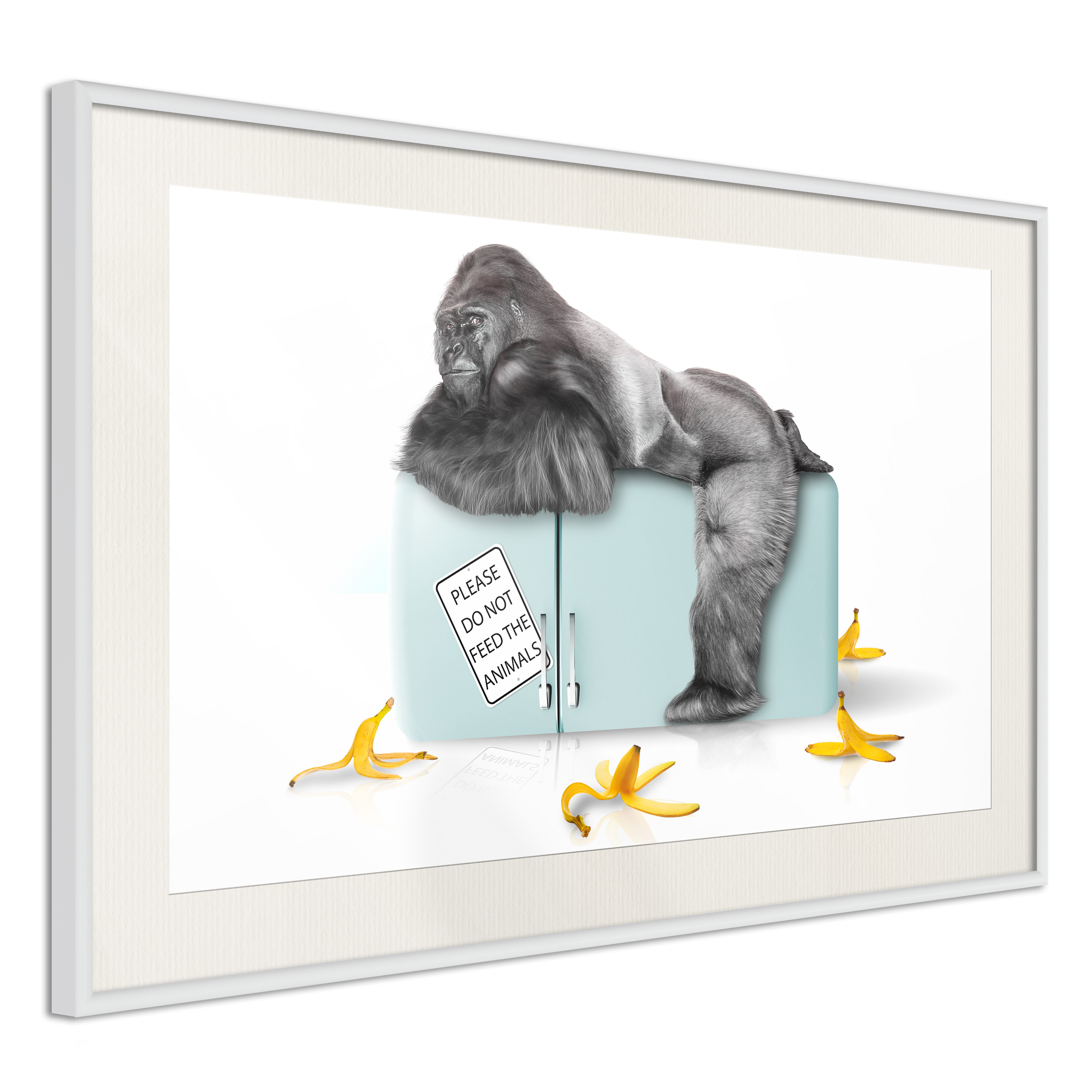 Affisch - Hungry Gorilla [Poster] 90x60 Vit ram med passepartout, 90x60 cm