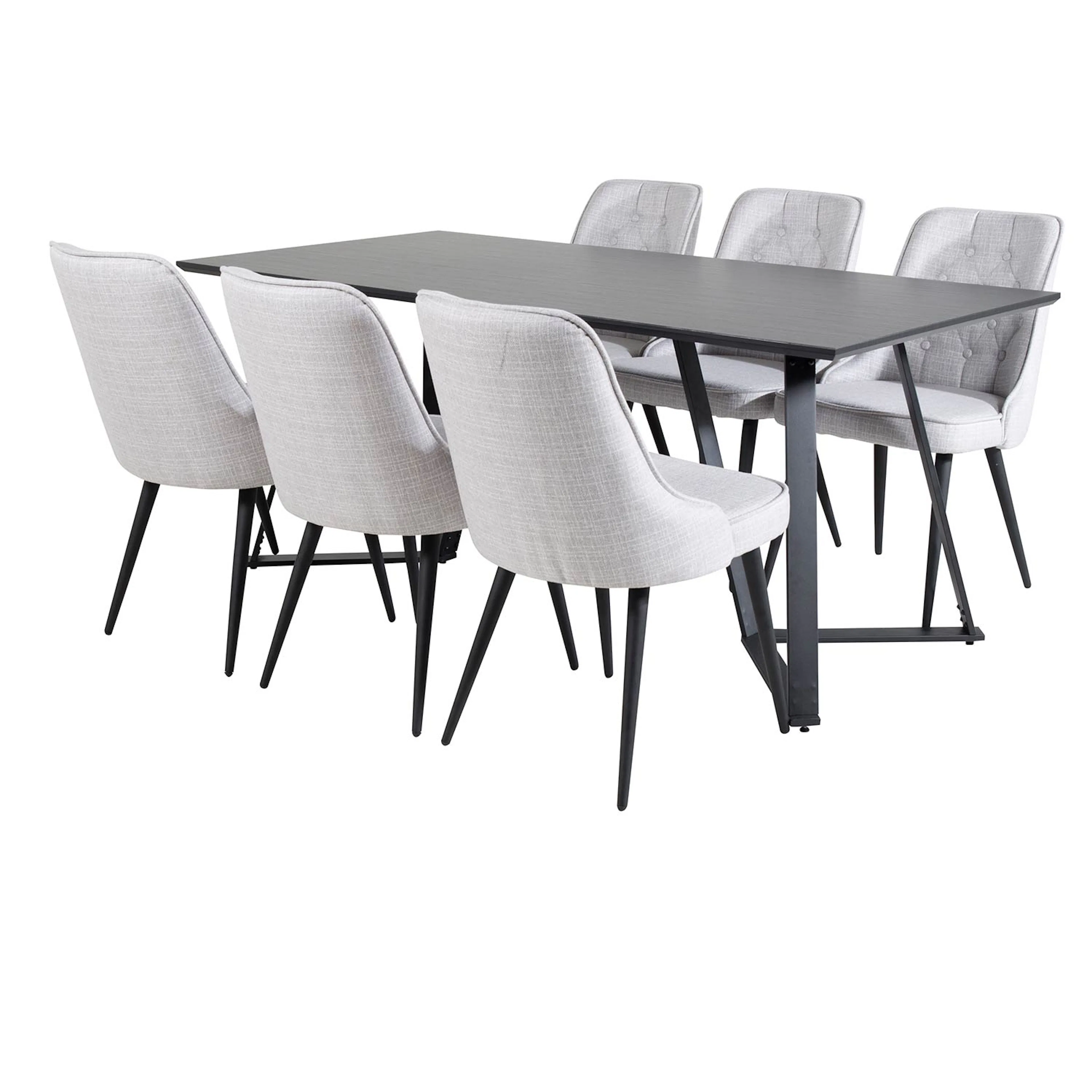 Marina Table - Black top /Velvet Chair - -ljusgråFabric_6 Svart/Ljusgrå/Svart