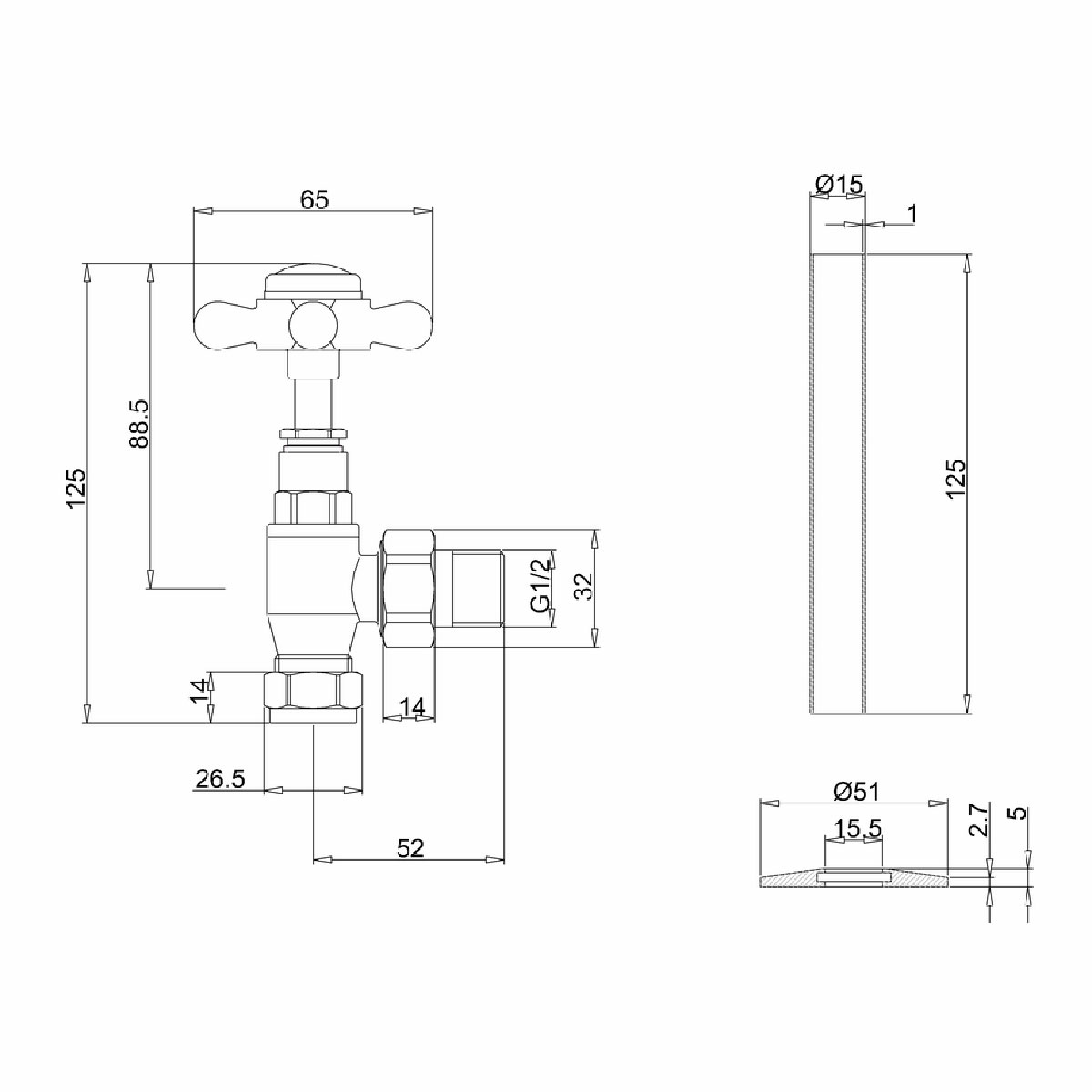 Angled Radiator Valve Gold Guld