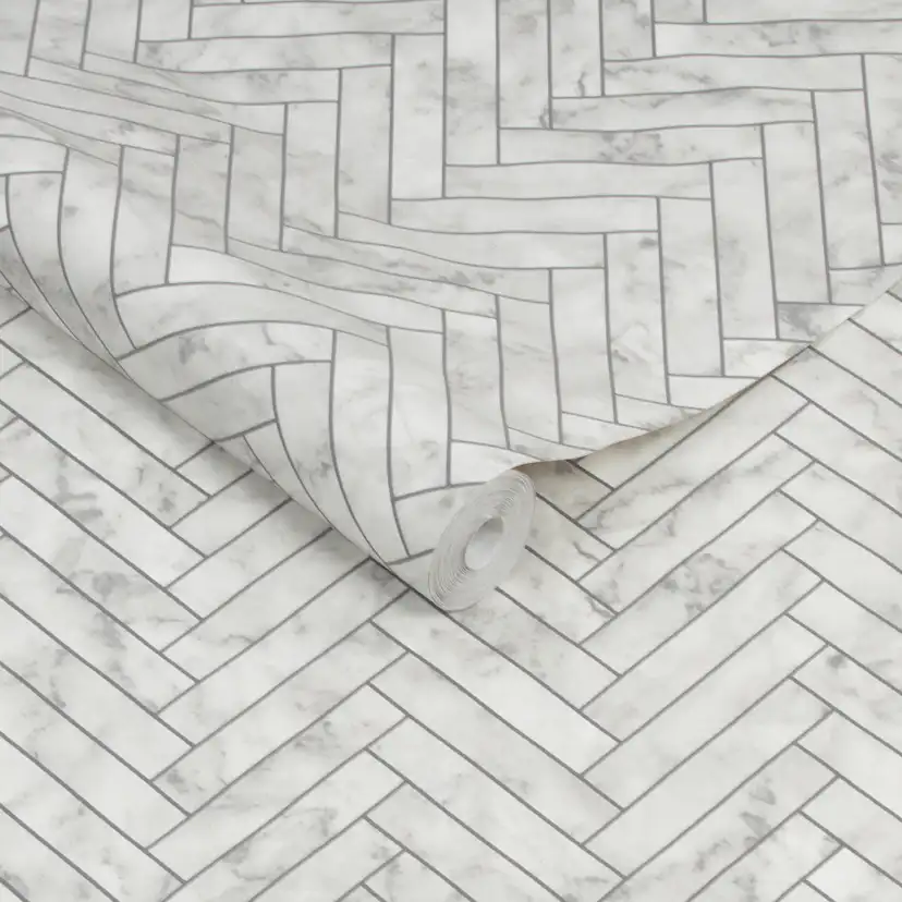 Tapet Contour Marble Chevron Tile Vit