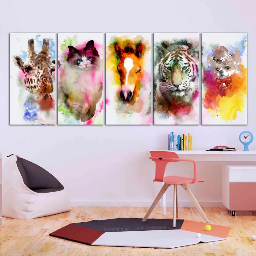 Tavla Arkiio Watercolour Animals 5 delar
