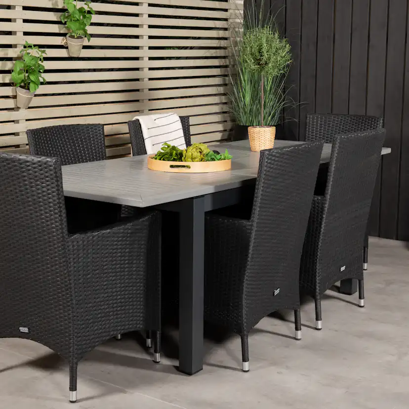 Albany Dining Table 160/240*100 - Svart Alu / Grey Aintwood+ Svart/Grå
