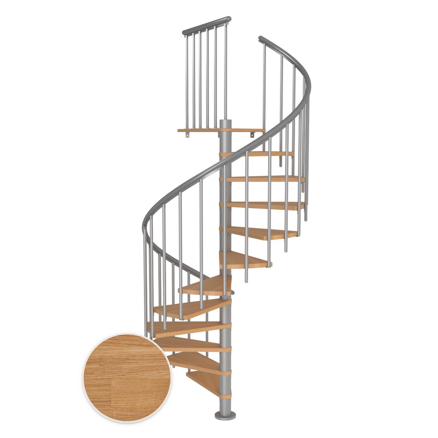 MONTREAL spiral ek oljad pearl grey CLASSIC3 11T Ø160 Pearl Grey, D: 1600 mm, Golv till golv höjd: 2500-2860 mm, 11+1 steg