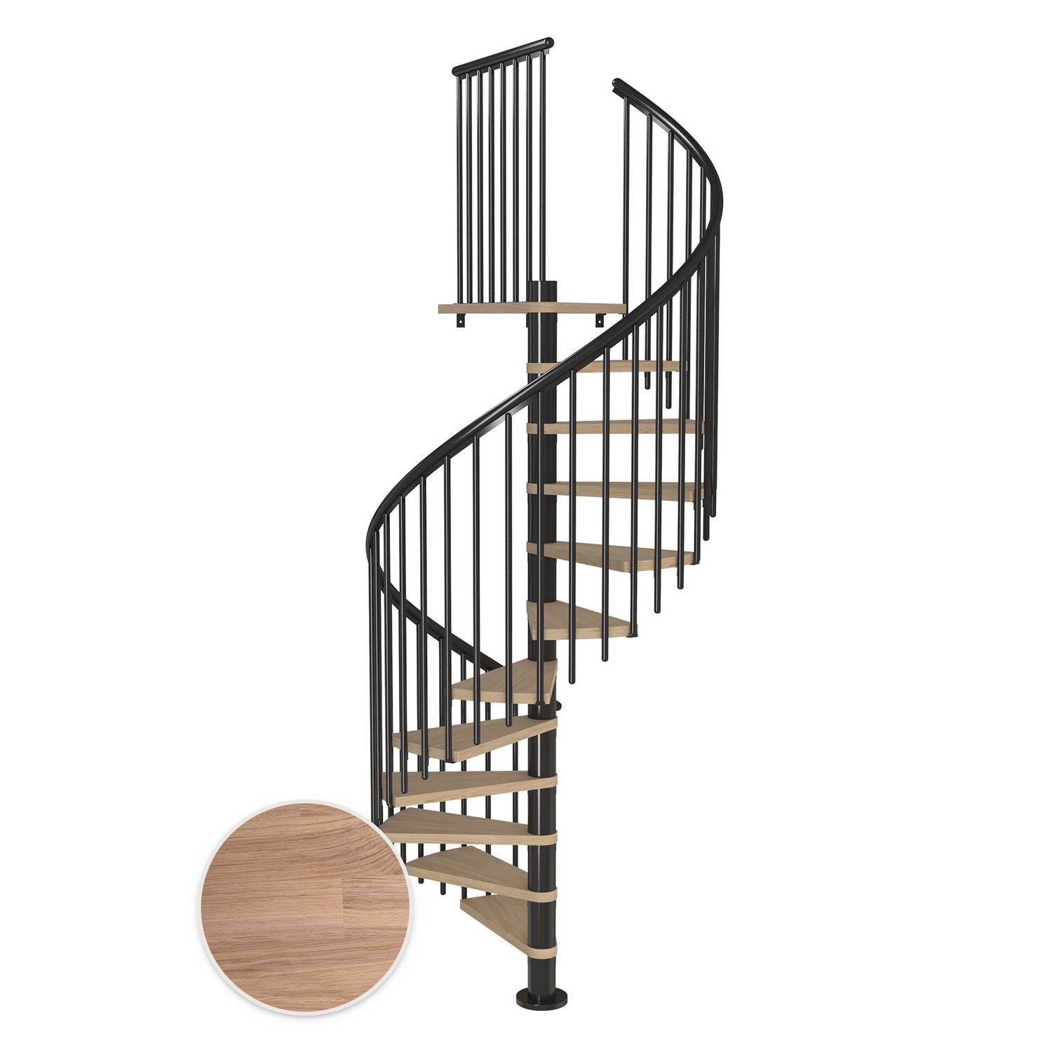 MONTREAL spiral ek vit oljad antracit CLASSIC4 11T Ø140 Antracit, D: 1400 mm, Golv till golv höjd: 2500-2860 mm, 11+1 steg