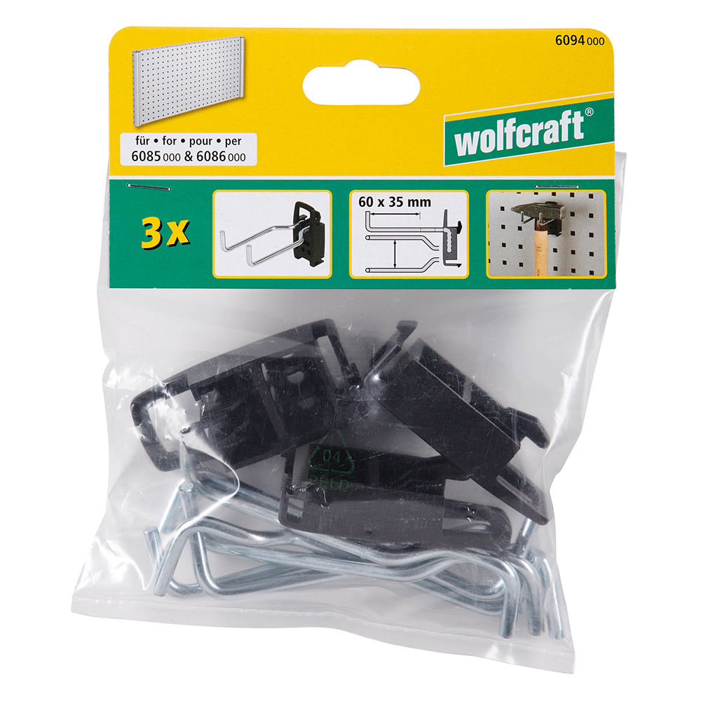 Verktygskrok Wolfcraft Dubbel 60mm 3st