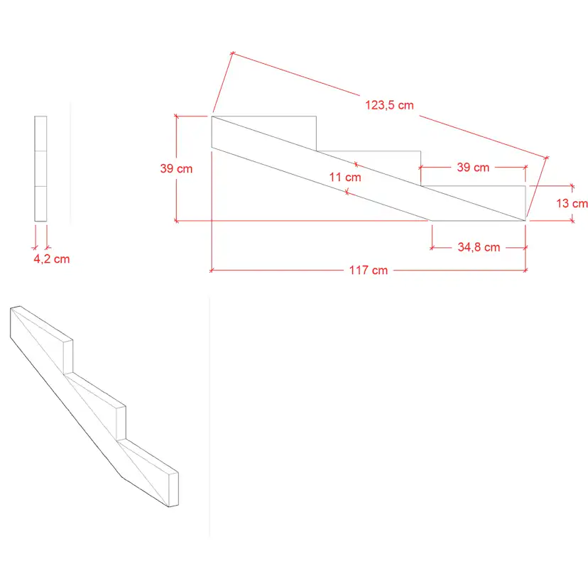 19º Plus Vangstycke 3 steg - Stegdjup 39 cm