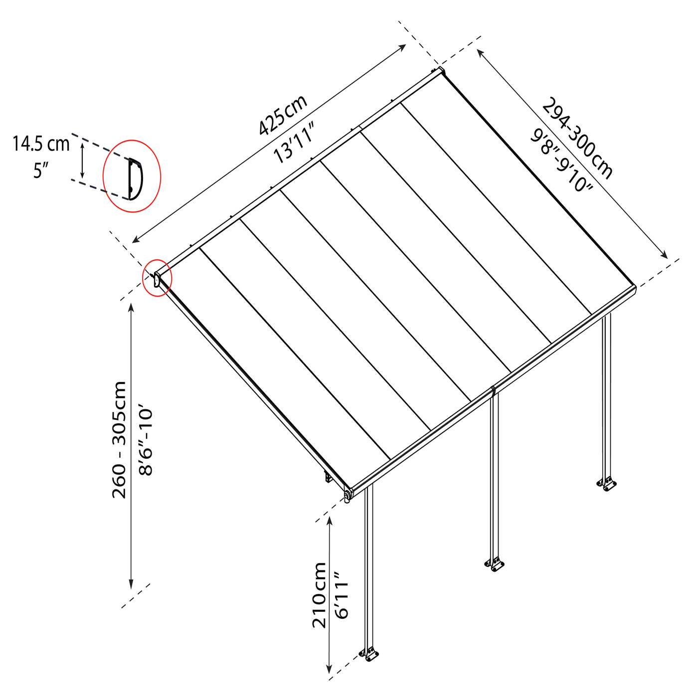 FERIA PATIO COVER 12,5 M2 - 3x4,25M WHITE Vit 3X4,25 m
