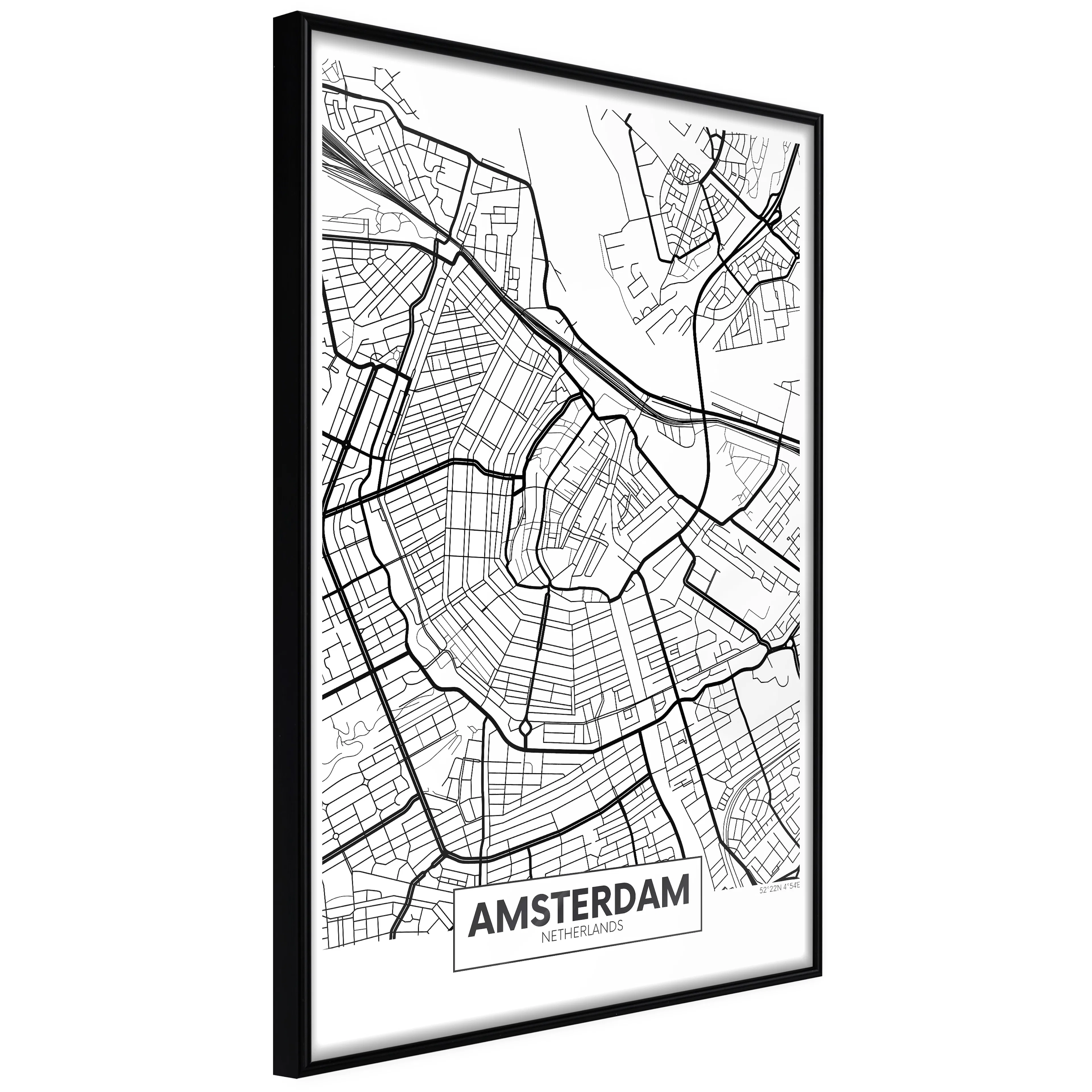 Affisch - Map of Amsterdam [Poster] 40x60 Svart ram, 40x60 cm