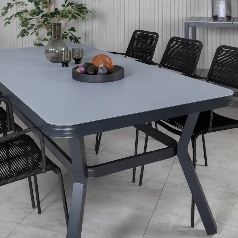 Virya Dining Table - Black Alu / Grey Glass - big table+Lind Svart