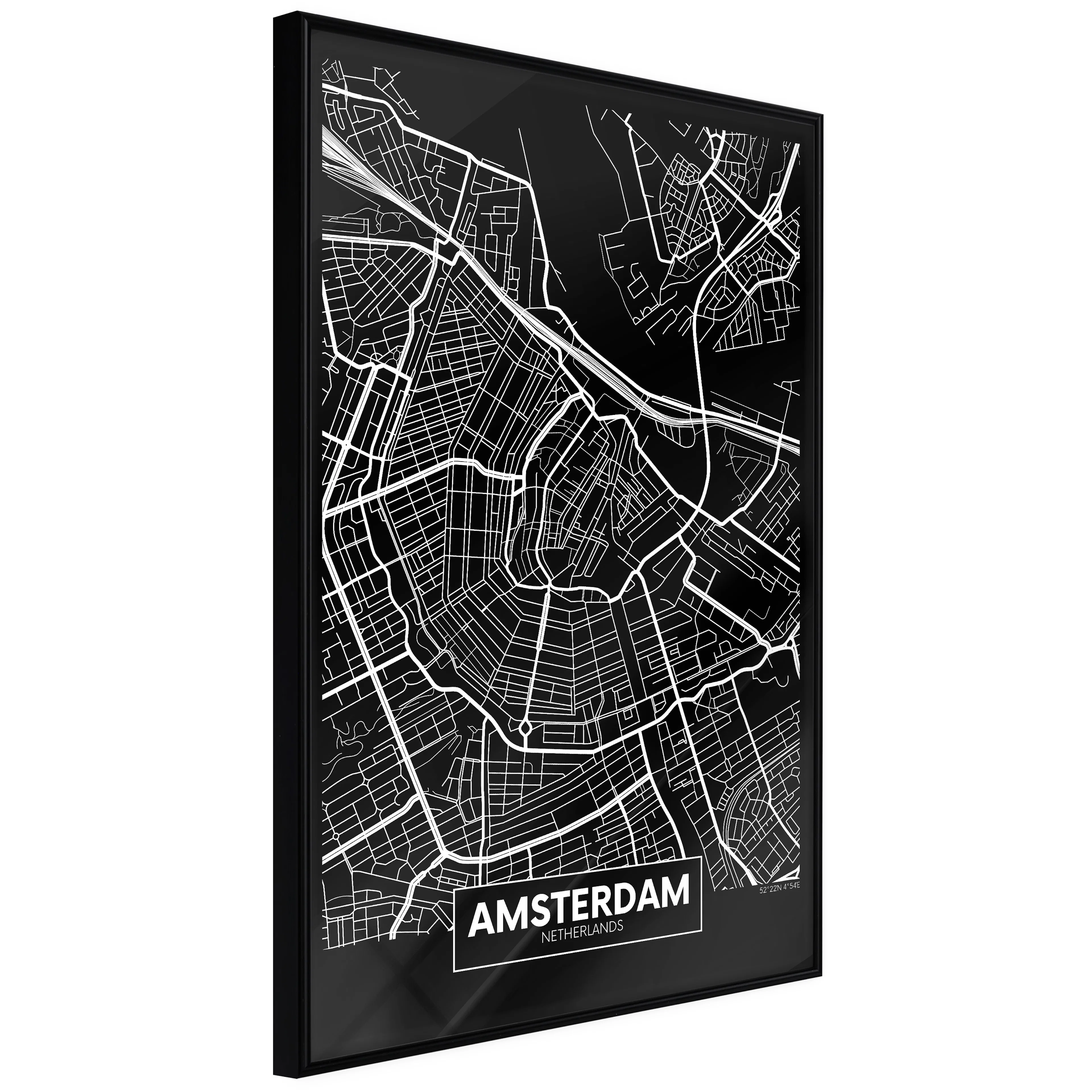 Affisch - Dark Map of Amsterdam [Poster] 40x60 Svart ram, 40x60 cm