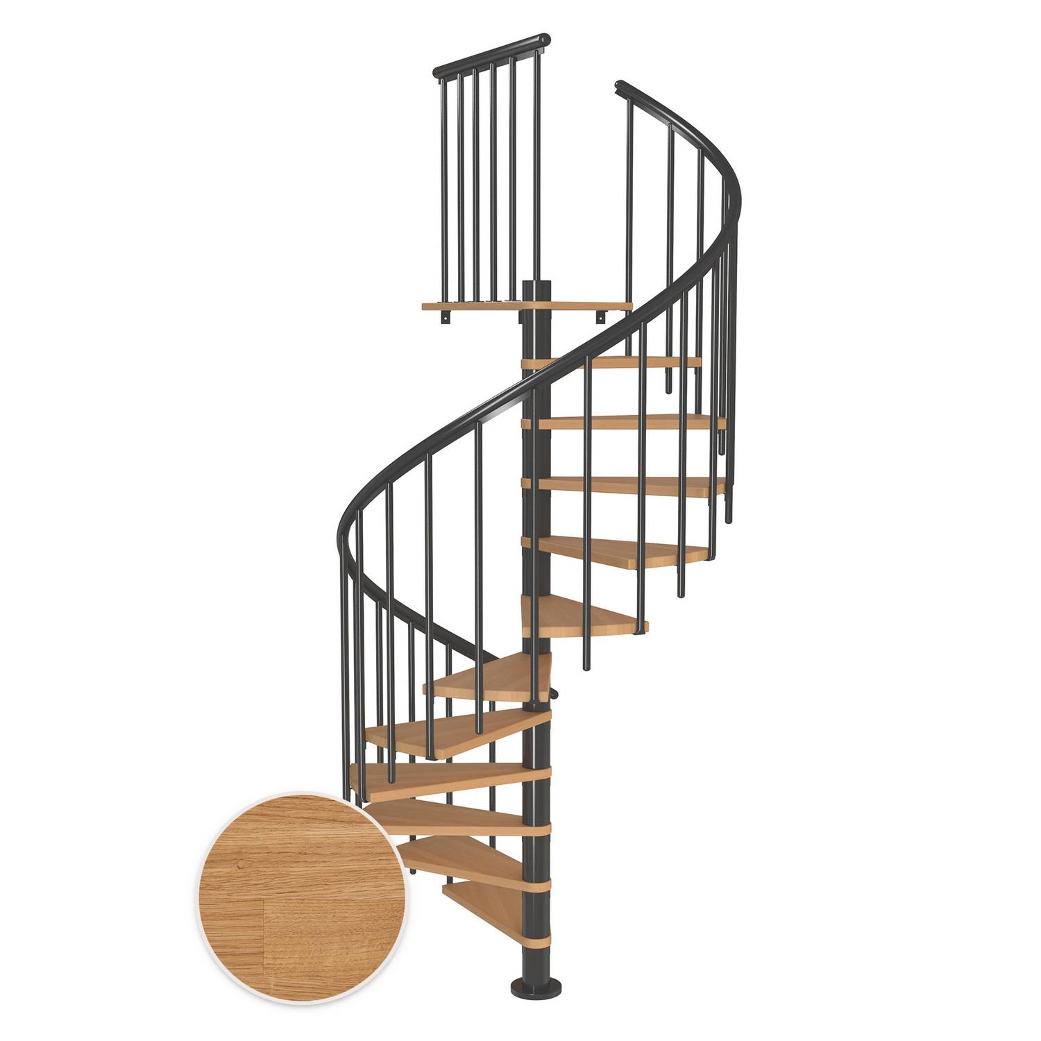 MONTREAL spiral ek oljad antracit CLASSIC3 11T Ø160 Antracit, D: 1600 mm, Golv till golv höjd: 2500-2860 mm, 11+1 steg