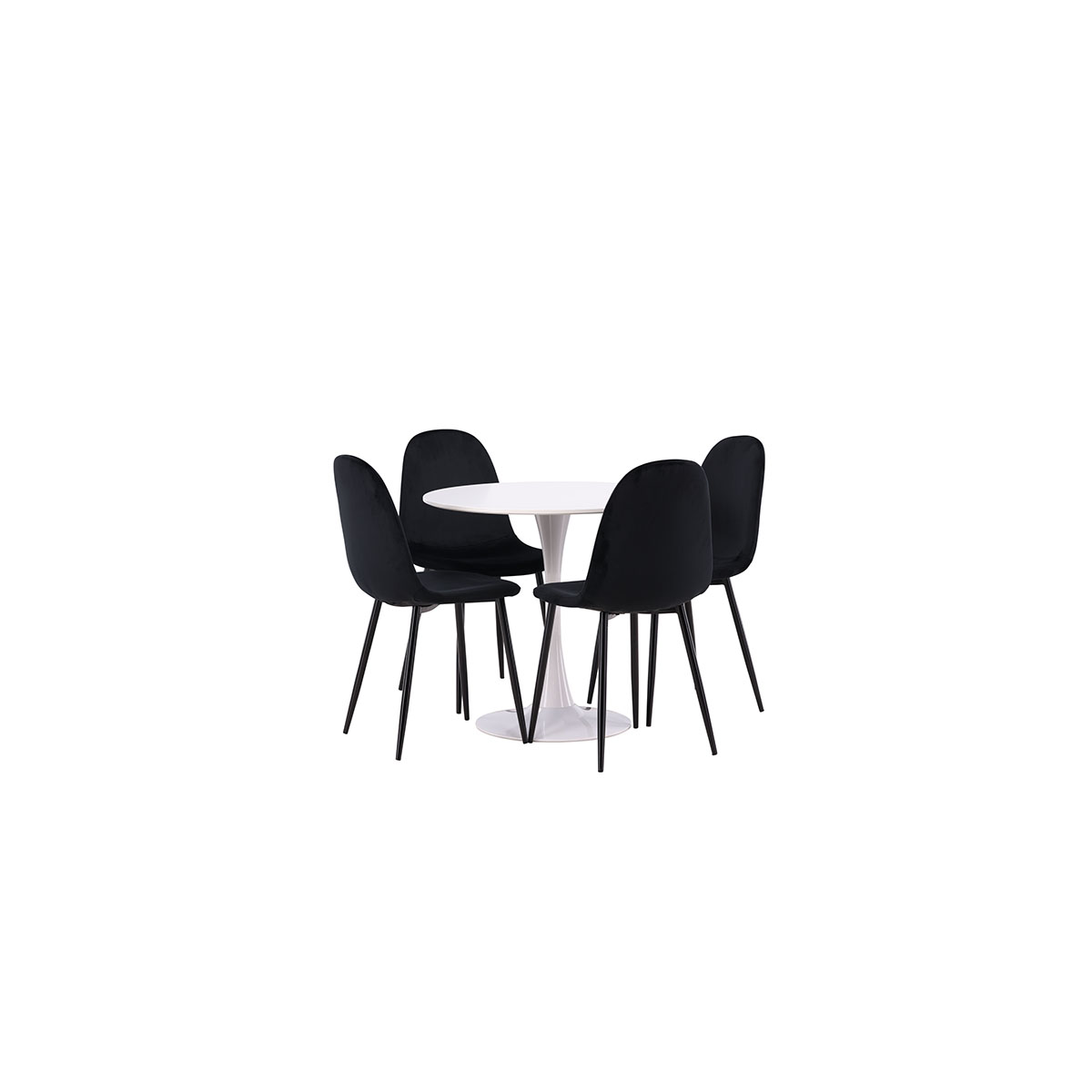 Matgrupp Venture Home Hamden Ø80 cm med 4 Polar Sammet stolar