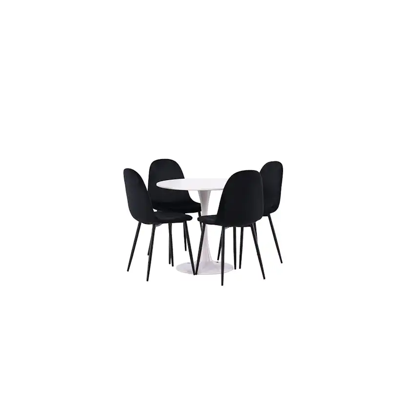 Matgrupp Venture Home Hamden Ø80 cm med 4 Polar Sammet stolar