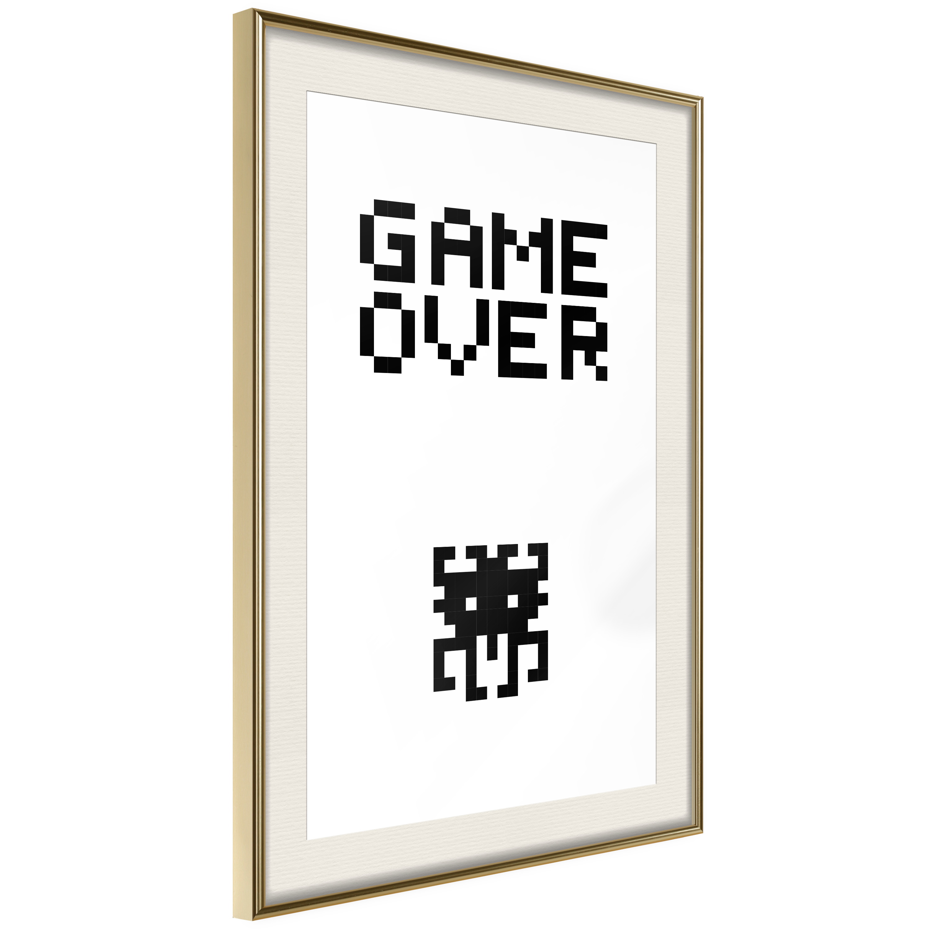 Affisch - Game Over [Poster] 30x45 Guld ram med passepartout, 30x45 cm