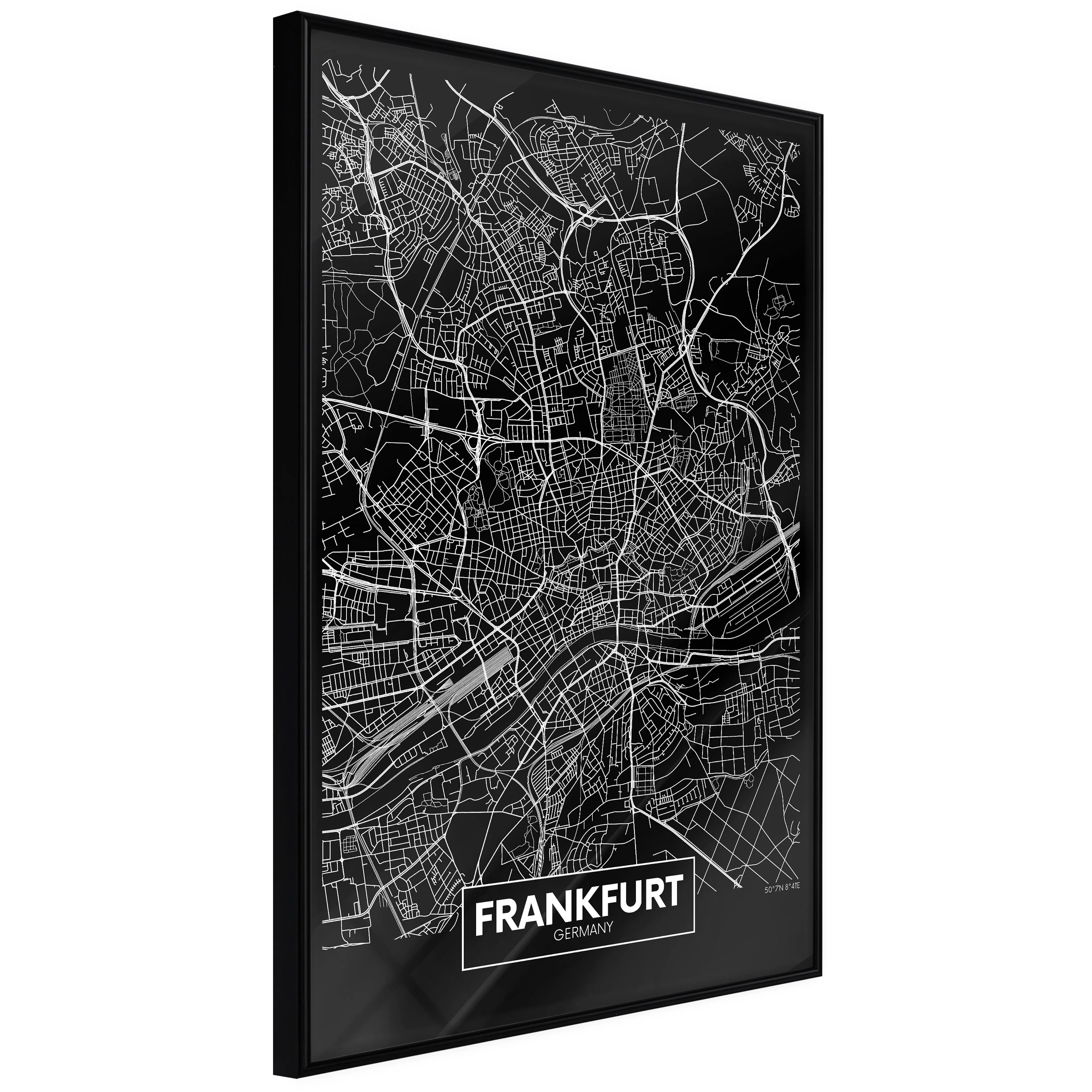 Affisch - Dark Map of Frankfurt [Poster] 40x60 Svart ram, 40x60 cm