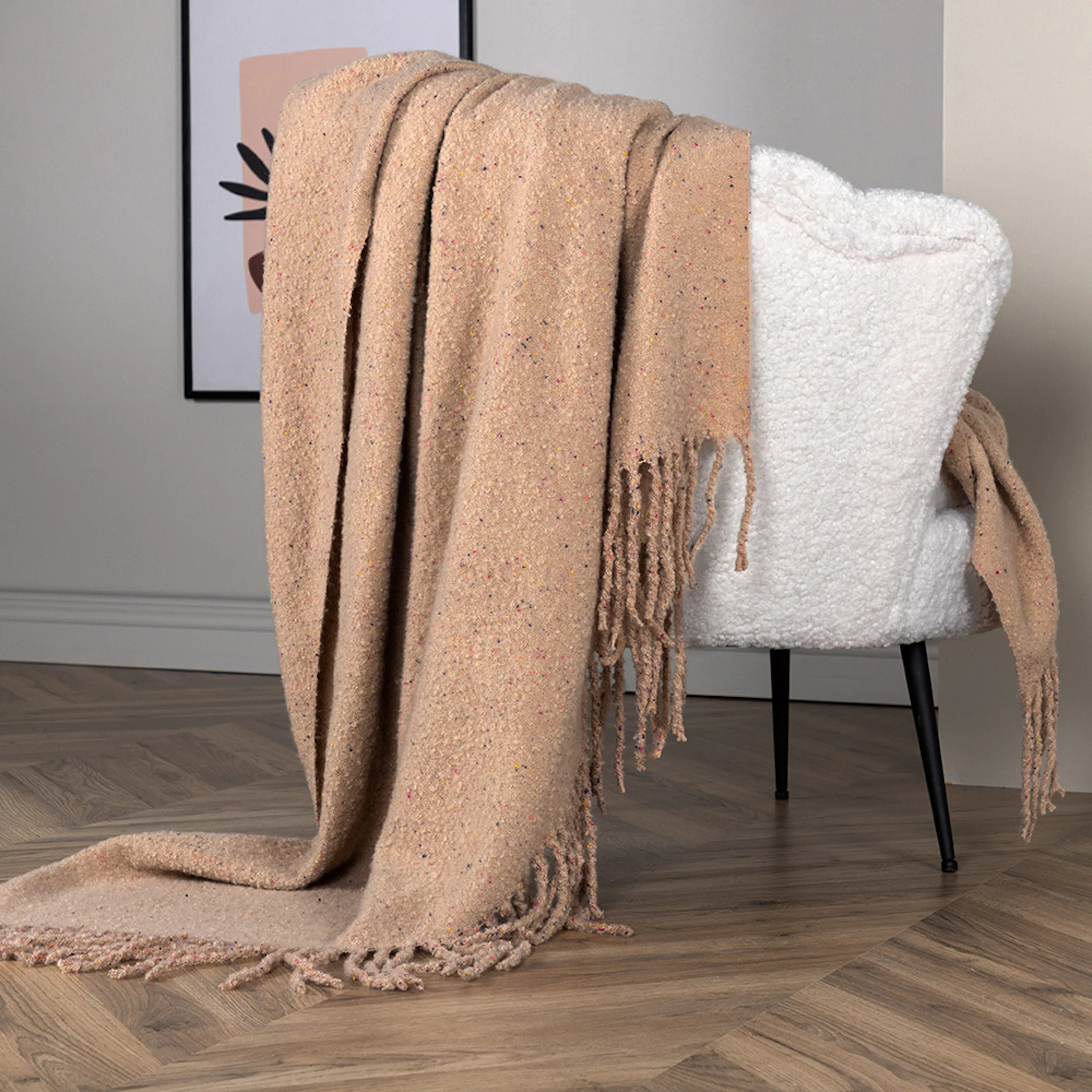 Tilly Throw Polyster Cotton Beige 130x170 cm Färg: Beige, Mått: 130x170 cm