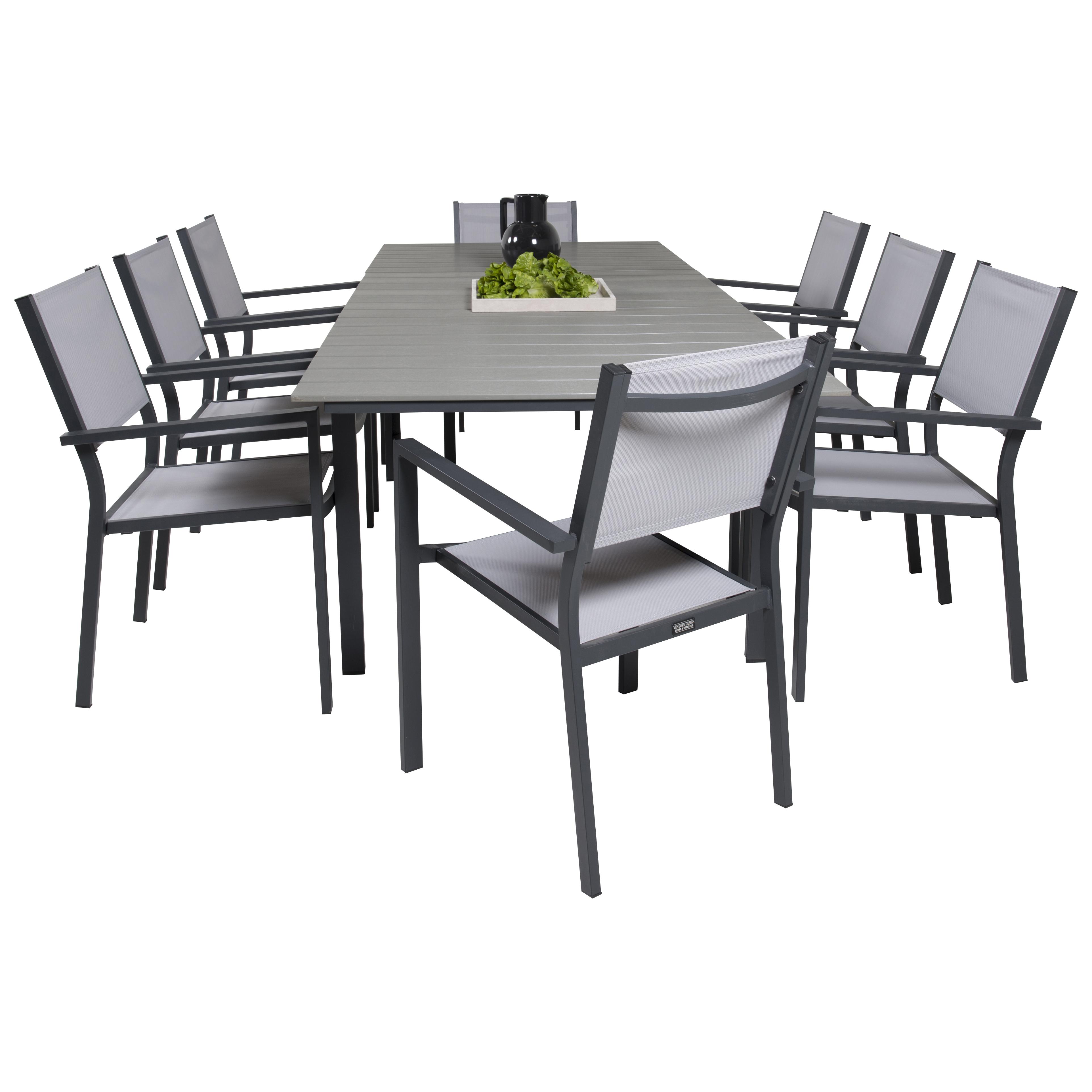 Matgrupp Venture Home Lova 160/240 med 8 Copacabana Karmstolar