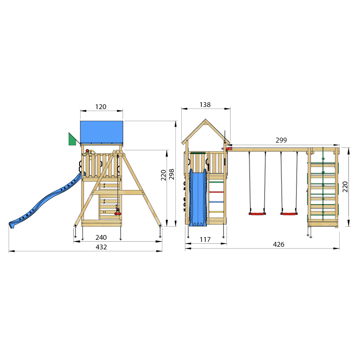 Lektorn Jungle Gym Lodge 2.1 m/2 Climb Modul Med Blå Rutschkana