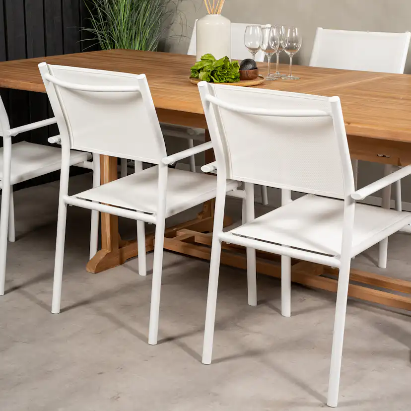 Matgrupp Venture Home Kenya 195-295x110 Teak med 6 Santorini Karmstolar