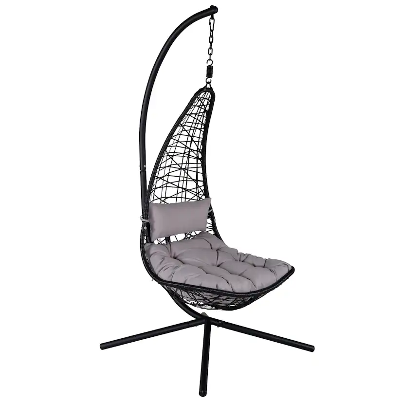 Edinburgh Hanging chair - Black frame/black wicker/grey cush Svart/Grå