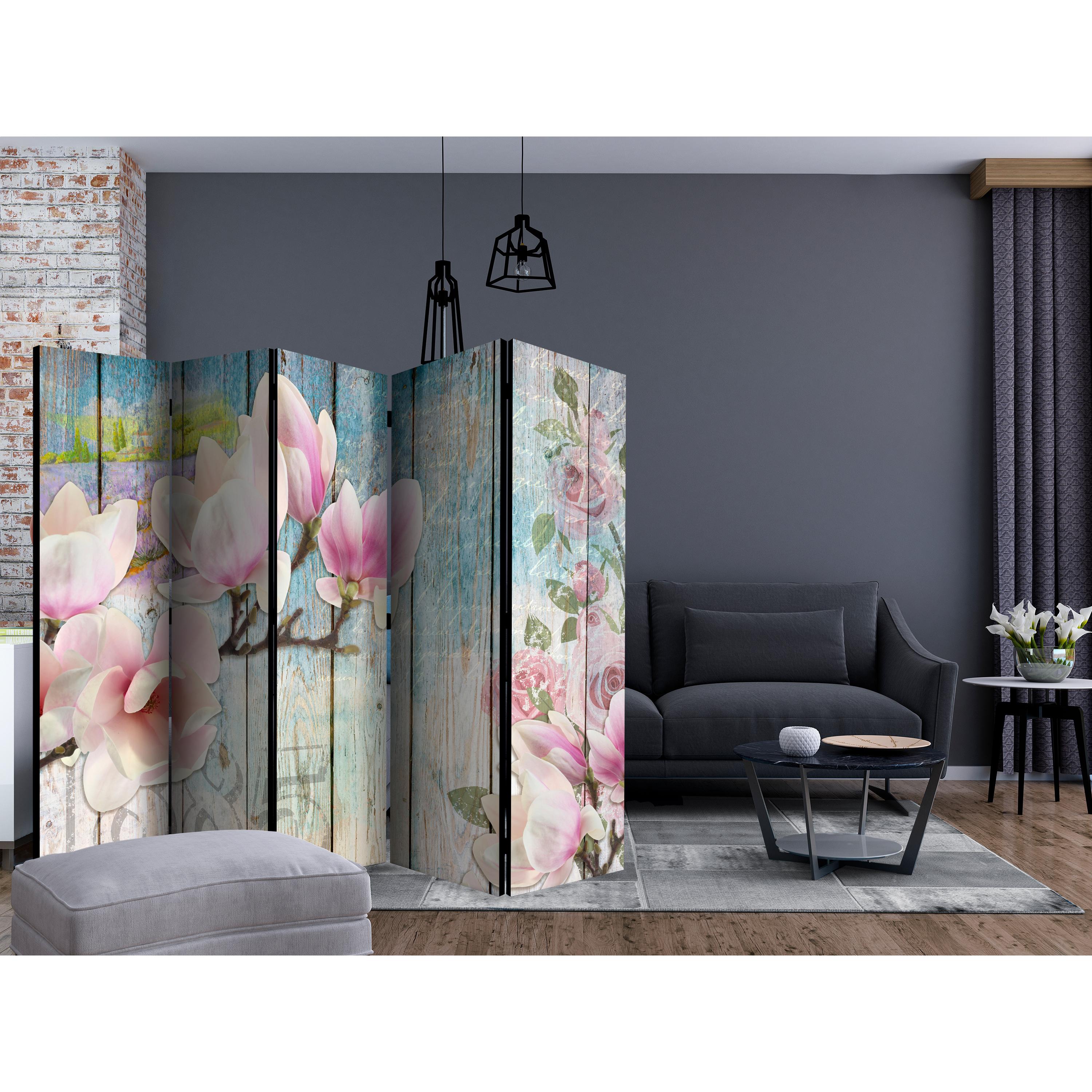 Rumsavdelare Arkiio Pink Flowers on Wood II 225x172 cm