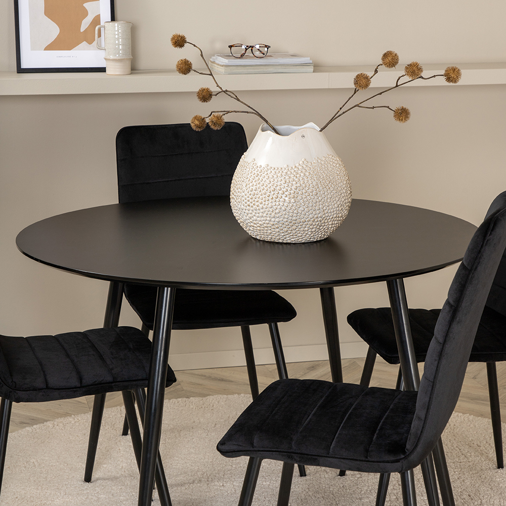 Silar Dining Table - Round 100  cm - Black Melamine / Black Svart