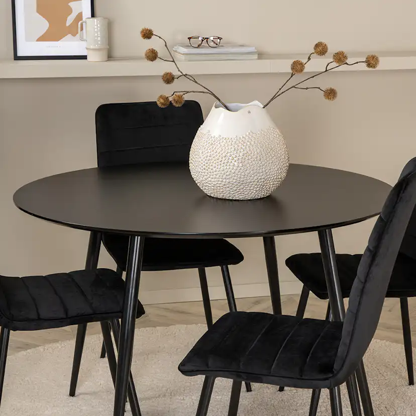 Silar Dining Table - Round 100 cm - Black Melamine / Black Svart