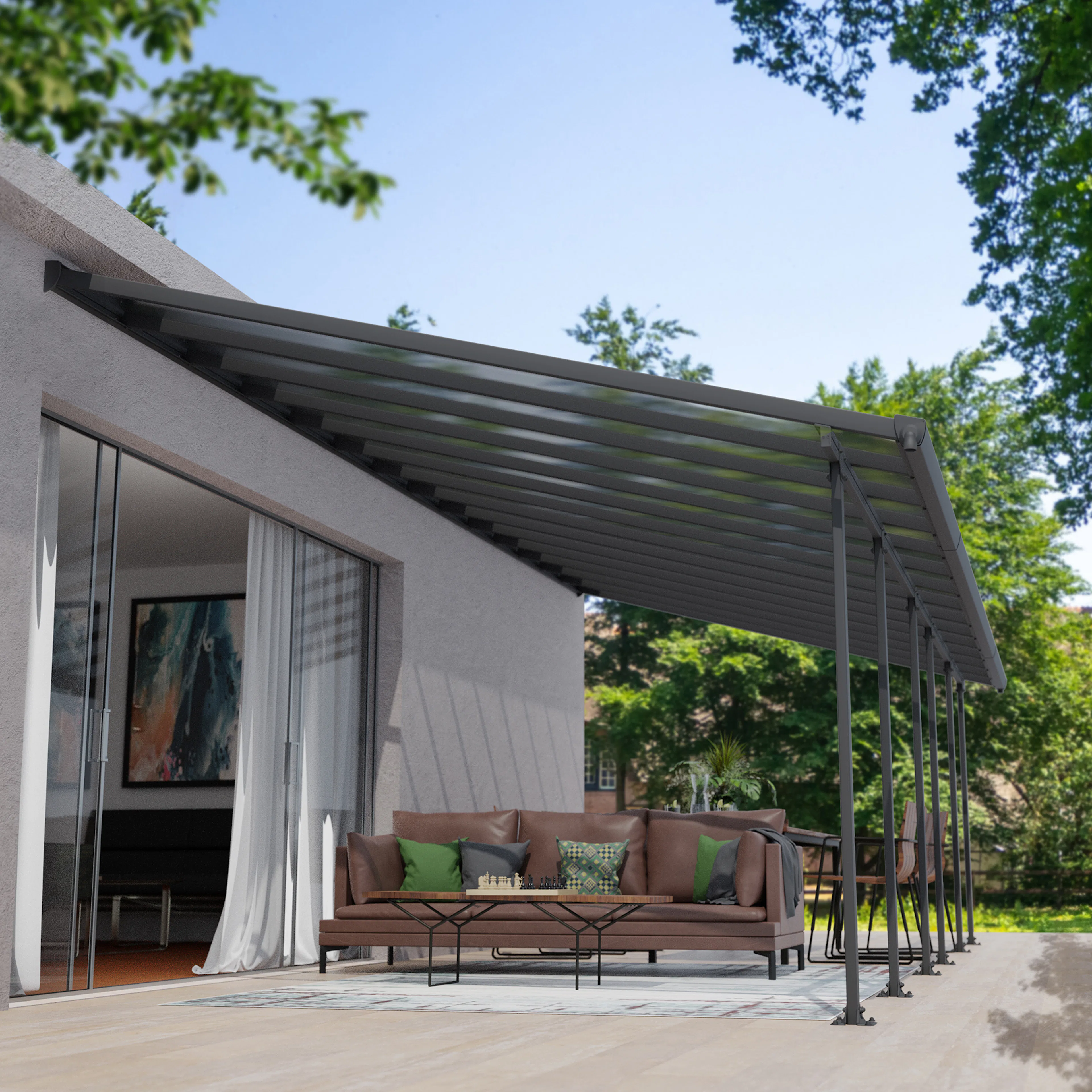 Terrasstak Feria 4 x 8,50 m, antracitgrå Palram - Canopia Antracit