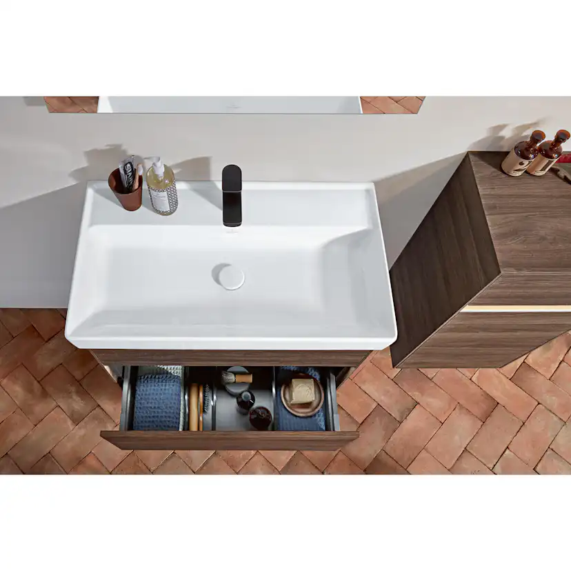 Tvättställ villeroy & Boch Collaro 4A33C5RW Stenvit CeramicPlus, Med Bräddavlopp, 1200 mm, Med Blandarhål, för Trehålsblandare