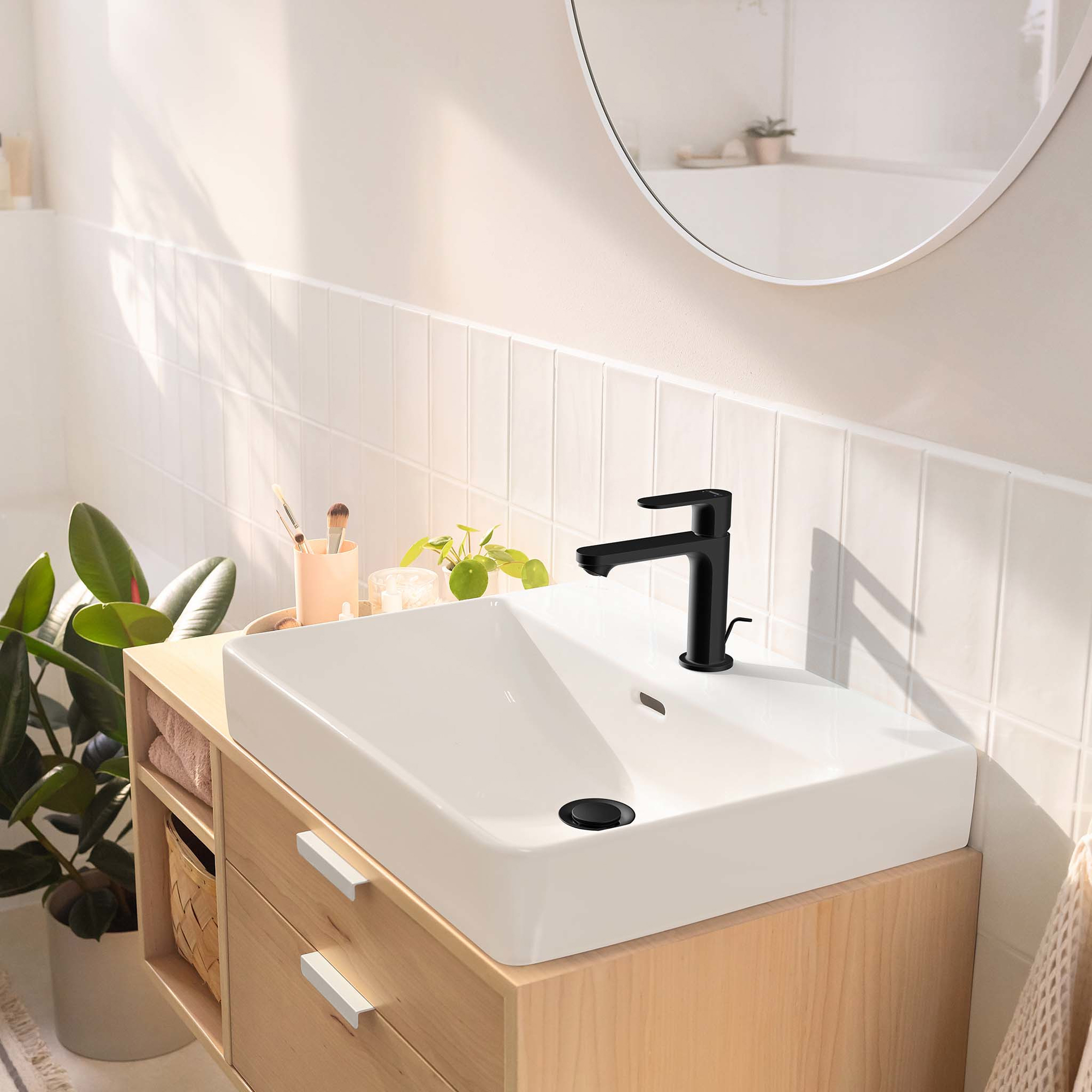 Tvättställsblandare Hansgrohe Rebris S 1-grepps 110 CoolStart med Lyftventil