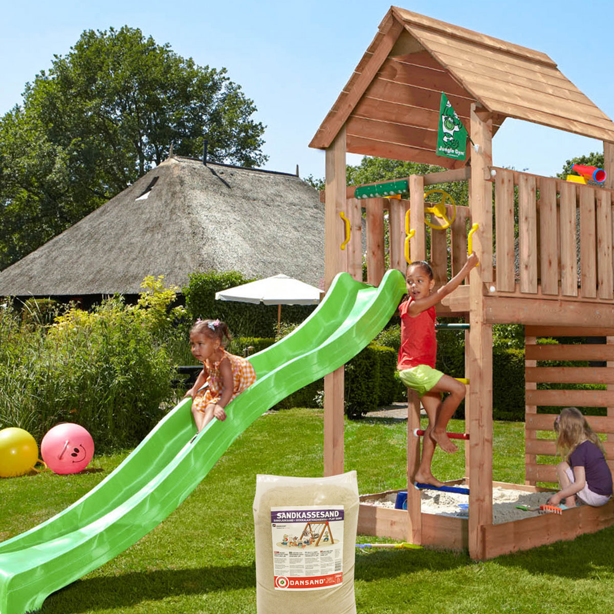 Lektorn Jungle Gym Cabin 2.1 Grön Rutschkana & Sand