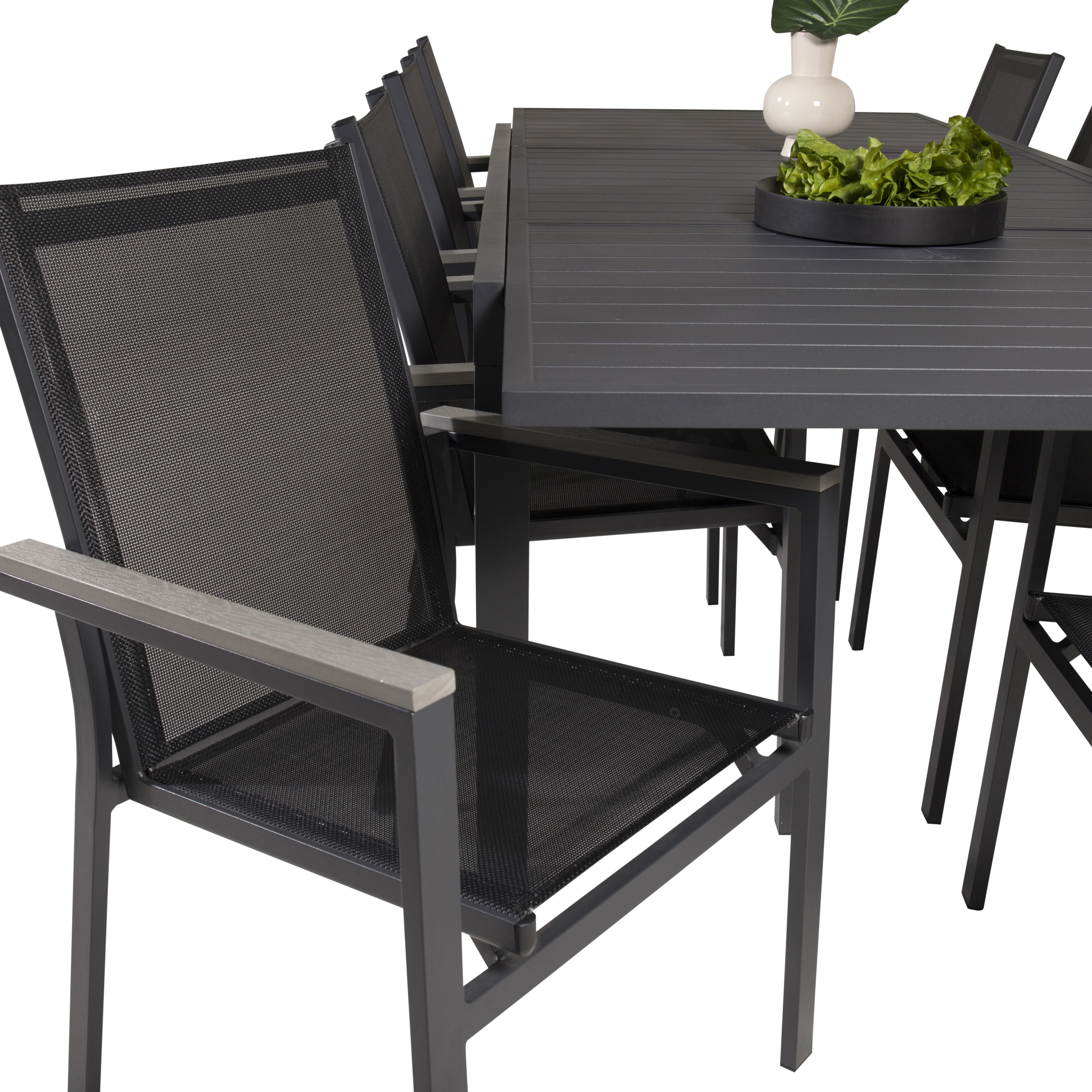 Marbella Bord160/240*100*H75-svart+Parmastolsvart/svart Grå8 Svart/Svart