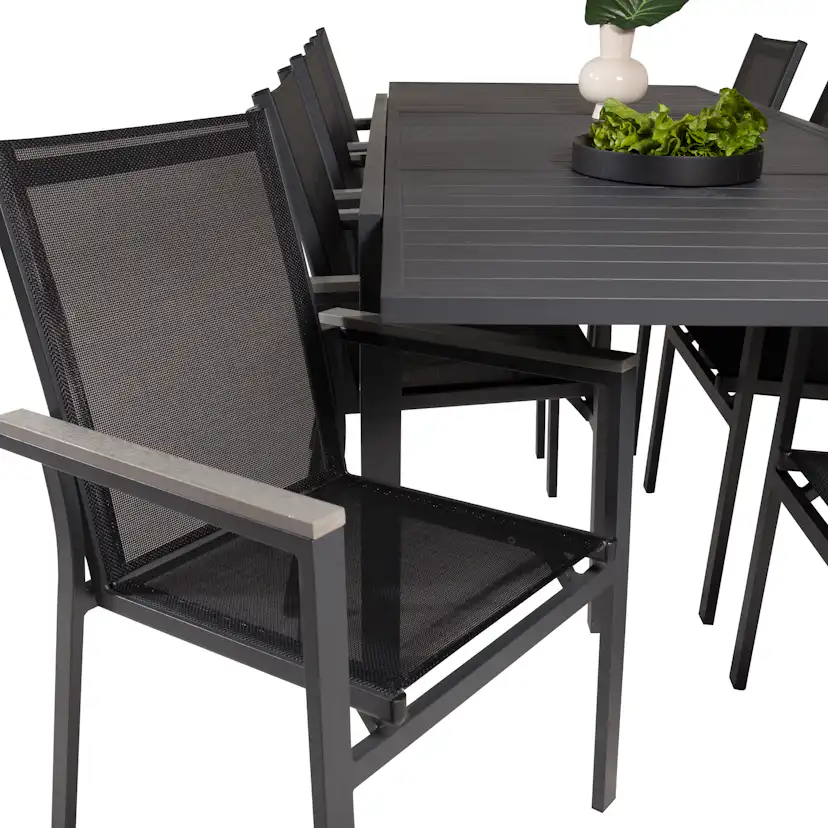Marbella Bord160/240*100*H75-svart+Parmastolsvart/svart Grå8 Svart/Svart