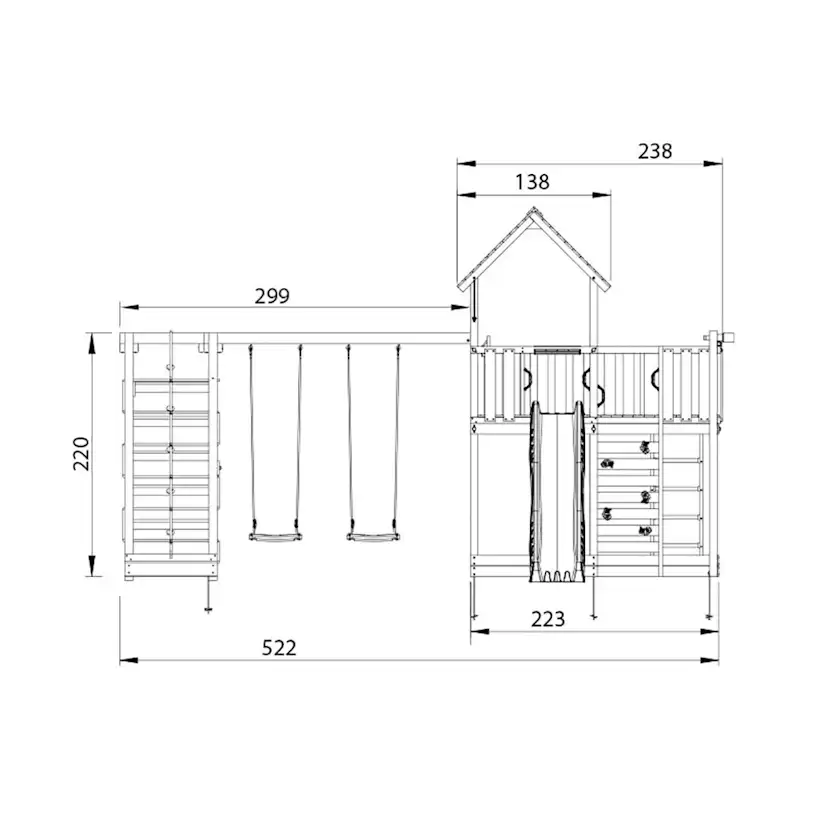 Lektorn Jungle Gym Cottage 2.1 Klättermodul Blå Rutschkana & Sand